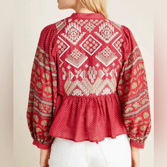 Anthropologie Tops - Anthropologie Embroidered Boho Blouse